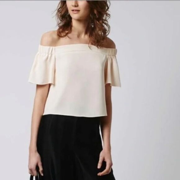 Topshop Bardot Structured Off Shoulder Shirt Blush Cream Size 8 - Picture 7 of 15